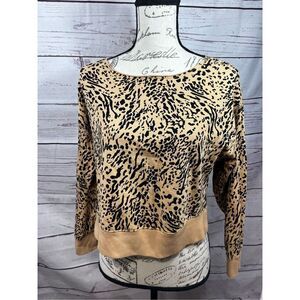 Jenni Intimates Leopard Print Cropped Sweater Top Women's XS